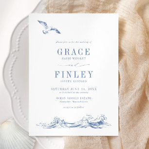 Invitation Mariage bleu chic côtier élégant moderne