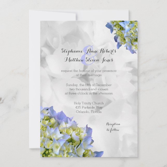 Invitation Mariage bleu clair Hydrangea Mariage traditionnel (Devant)
