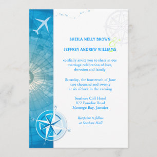 Invitation Mariage bleu de destination de voyage de fève