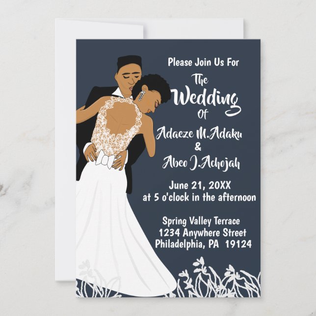 Invitation Mariage bleu de la marine africaine américaine mar (Devant)