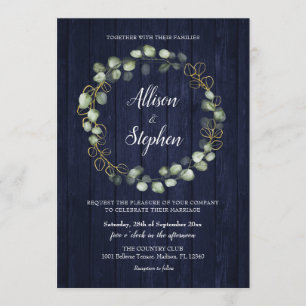 Invitation Mariage bleu de la marine Eucalyptus Wreath