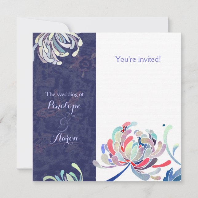 Invitation Mariage bleu de la marine florale moderne (Devant)