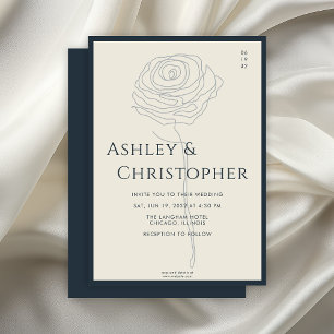 Invitation Mariage bleu de la marine Flore dessinée moderne