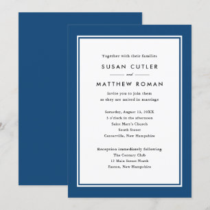 Invitation Mariage bleu de la marine frontalière classique