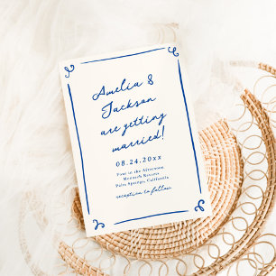 Invitation Mariage bleu de la marine tiré à la main