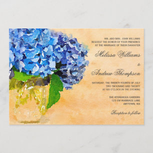 Invitation Mariage bleu de pot de maçon d'aquarelle