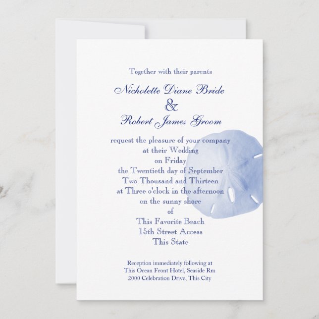 Invitation Mariage bleu Dollar de sable (Devant)