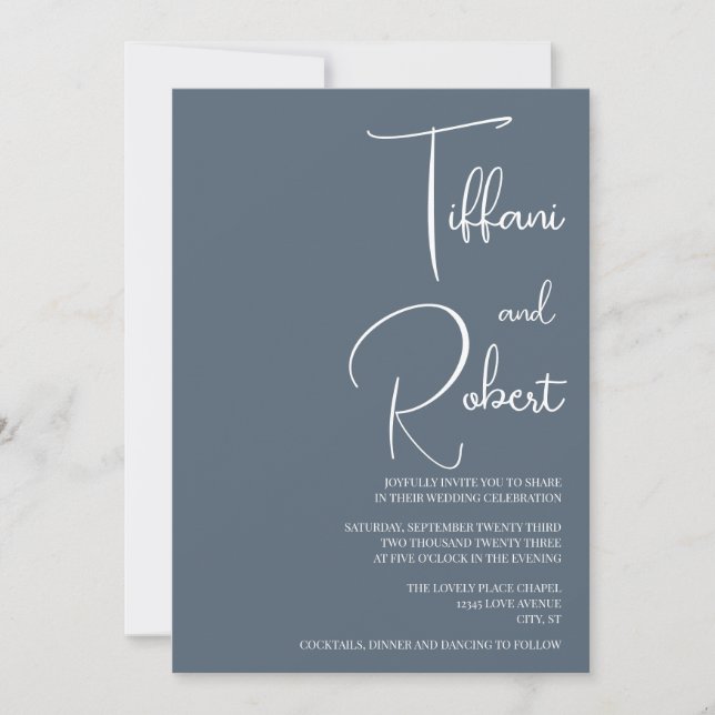 Invitation Mariage bleu Dusty (Devant)