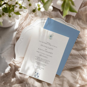 Invitation Mariage bleu Dusty Conception botanique minimale