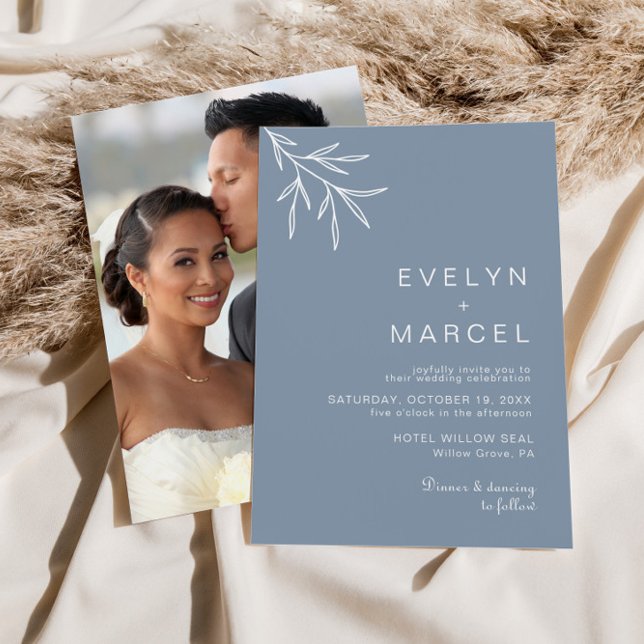 Invitation Mariage bleu Dusty minimum formel (Créateur téléchargé)