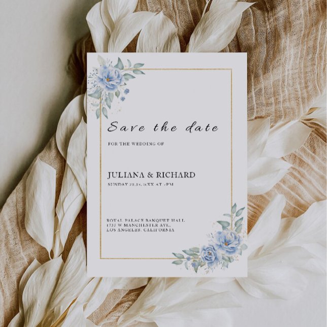 Invitation Mariage bleu Enregistrer la date Modèle (Blue Wedding Save the Date Template)