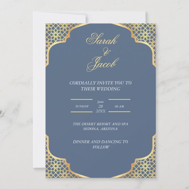 Invitation mariage bleu et blanc chic (Devant)