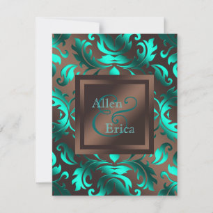 Invitation Mariage bleu et brun chocolat turquoise