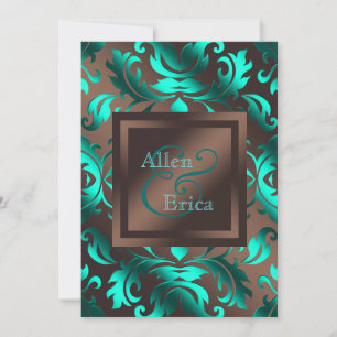 Invitation Mariage bleu et brun chocolat turquoise