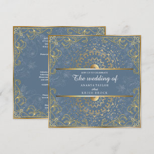 Invitation Mariage bleu et or éblouissant 