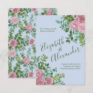 Invitation Mariage bleu et rose Pastel Printemps Floral
