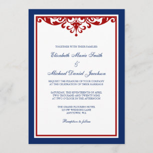 Invitation Mariage bleu et rouge marine