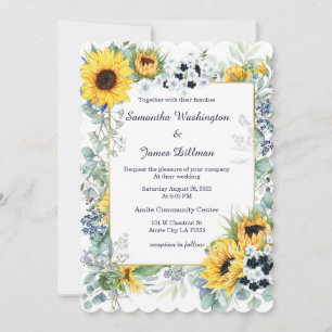 Invitation Mariage bleu et tournesol de la Marine