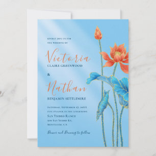 Invitation Mariage Bleu Fleur Orange élégant