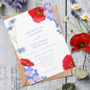 Invitation Mariage bleu Fleur sauvage moderne