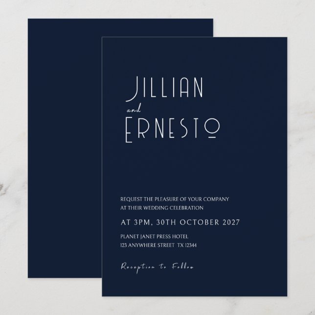 Invitation Mariage bleu foncé || Lily de la Vallée (Devant / Derrière)