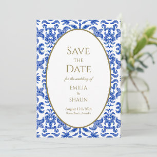 Invitation Mariage bleu italien de style vintage Enregistrer 