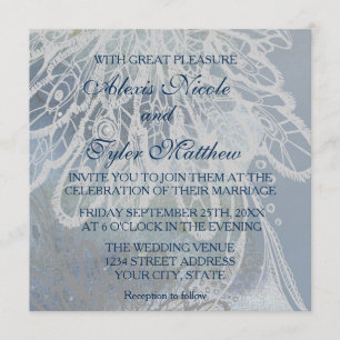 Invitation Mariage bleu Lace Couple Silhouette