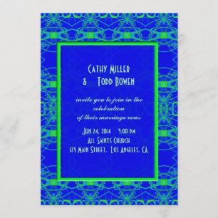 Invitation Mariage bleu lumineux de motif de vert de chaux