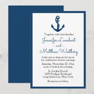 Invitation Mariage Bleu Marine Anchor Nautique Plage Marin