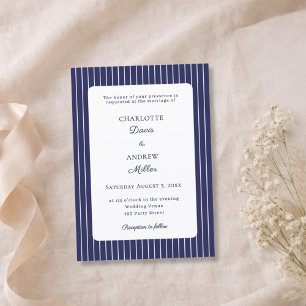 Invitation Mariage bleu marine blanc rayé