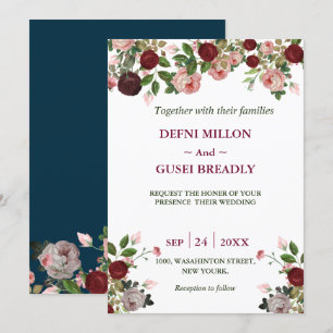 Invitation mariage bleu marine de la couleur de l'eau de la B