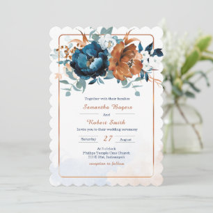 Invitation Mariage bleu marine et orange brûlé