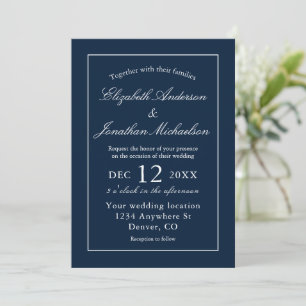 Invitation Mariage bleu marine minimaliste classique