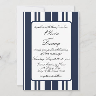 Invitation Mariage bleu marine rayures blanches style côtier