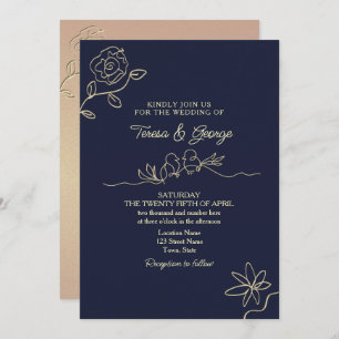 Invitation Mariage bleu marine simple
