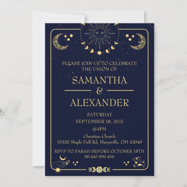 Invitation Mariage bleu minuit bleu céleste (Devant)