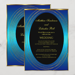 Invitation Mariage Bleu or Noir Élégant Moderne