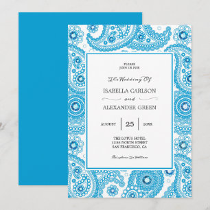 Invitation Mariage bleu Paisley avec diamants
