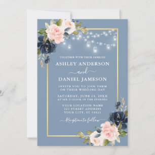 Invitation Mariage bleu pâle rose pâle bleu floral
