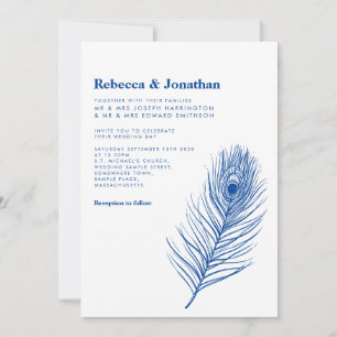 Invitation Mariage bleu Peacock minimaliste moderne