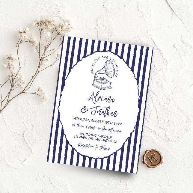 Invitation Mariage bleu peint à la main vintage (Créateur téléchargé)