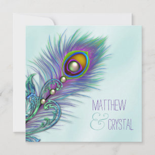 Invitation Mariage bleu pourpre et turquoise de paon