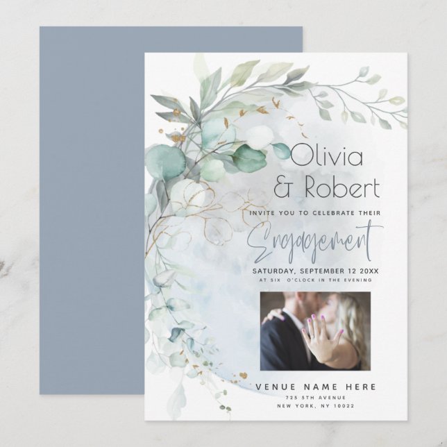 Invitation Mariage | Bleu Poussiéreux Amour Fou (Devant / Derrière)