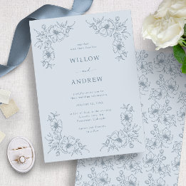 Invitation Mariage Bleu Poussiéreux Vintage