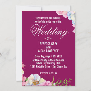 Invitation Mariage bleu rose aquarelle