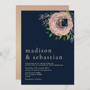 Invitation Mariage bleu rose et marine minimal