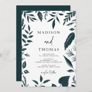 Invitation Mariage bleu Turquoise botanique moderne