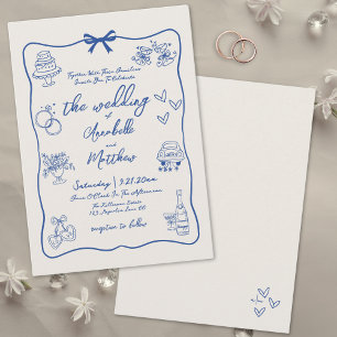 Invitation Mariage bleu Vintage à main dessiné