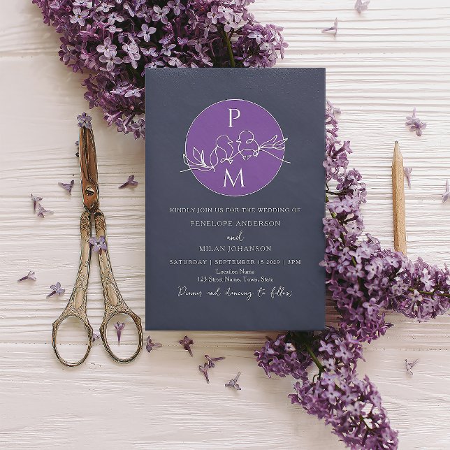 Invitation Mariage bleu violet de la marine (Créateur téléchargé)