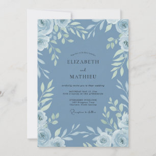 Invitation Mariage Bleuet Azur Feuille